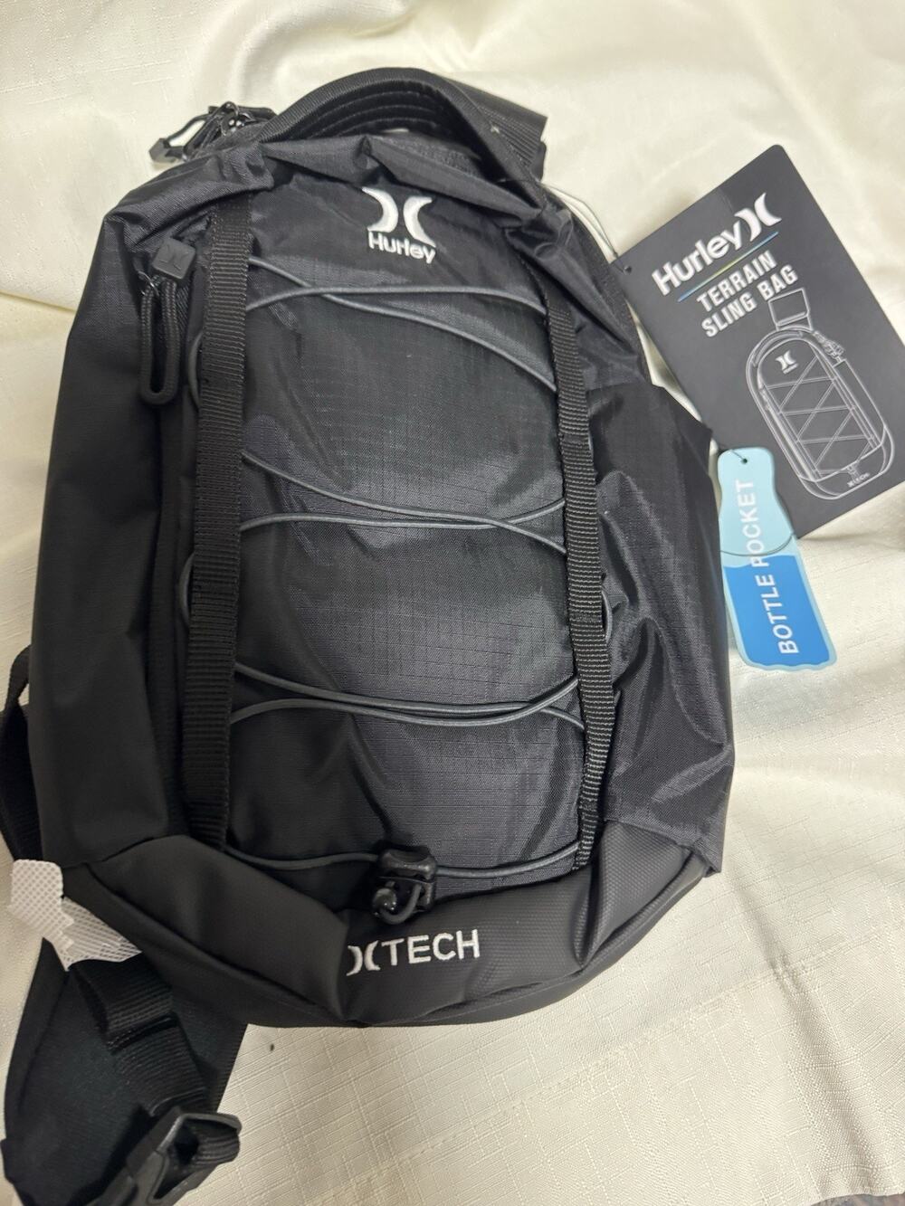 Hurley Tech Terrain Sling Bag Water Bottle Pocket Adjustable Shoulder Strap